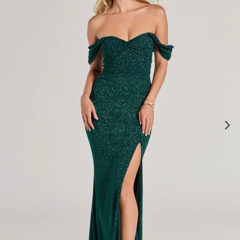 Windsor Glittering Green Off The Shoulder Gown